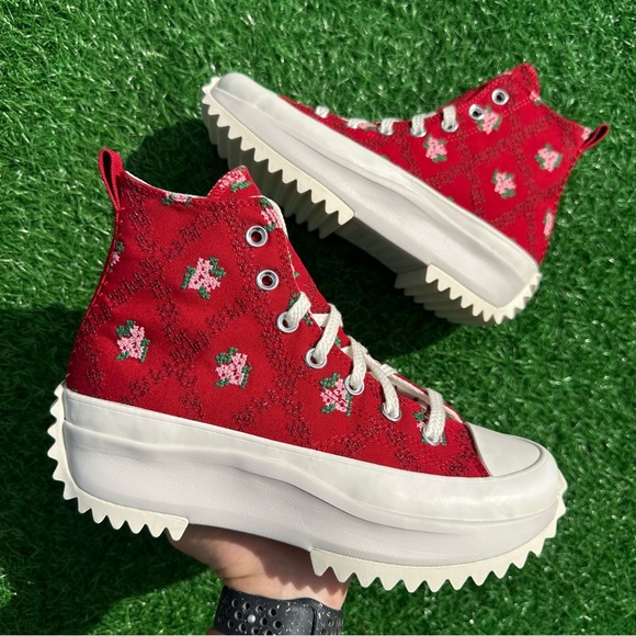 Converse Run Star Hike Hi Days Ahead / Vintage White Cross Stitch Roses - Picture 2 of 13